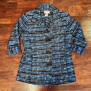 Drapers & Damons Blue and Black Blazer with Geometric Design and Ornate Buttons